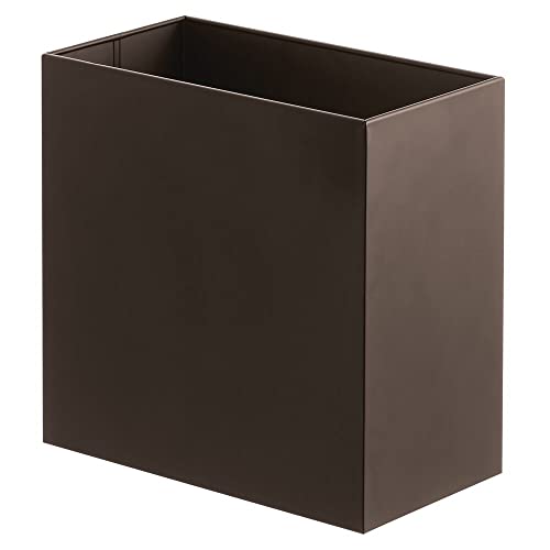 mDesign Small Steel Rectangular 2.4 Gallon/9.1 Liter Trash Can, Waste Basket for Bathroom, Bedroom, Home Office - Holds Garbage, Recycling, Household Items - Linn Collection - Bronze - color: Bronze