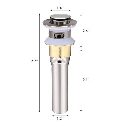 Bathroom Sink Pop Up Drain with Overflow, Stainless Steel Sink Drain Strainer with Built-in Anti-Clogging Strainer Basket, Sink Drain Stopper Fits Standard American Drain Hole