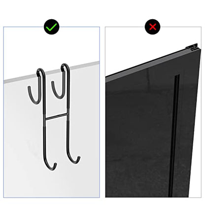 Over Shower Glass Door Hook, 2 Pack Black Stainless Steel Extended Shower Door Hooks, Bathroom Frameless Drilling-Free Hanger, Double Side Towel Hooks - color: Black