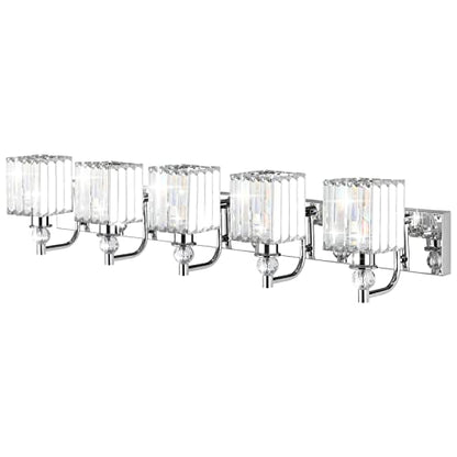 Ralbay Modern Crystal Bathroom Vanity Light 5 Light 40''Chrome Vanity Lighting Over Mirror Bathroom Wall Lighting Fixtures - color: Square-Chrome, size: 40 inch