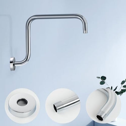 13 Inch S shaped Shower Arm,Stainless Steel Wall-Mounted High Rise Shower Head Extension Arm with Flange，Chrome,10Z1MK - color: Chrome, style: S Shaped