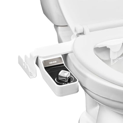 VEVOR Bidet Attachment for Toilet, 0.3" Ultra Thin Bidet Toilet Seat Attachment - Dual Retractable Nozzles, Adjustable Water Pressure, Non-Electric Cold Water Sprayer for Front Rear Water Wash, White - style: Cool Water - 1 rotary knob - foldable with she