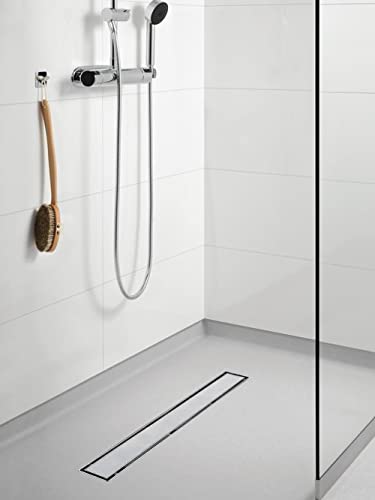 24"Linear Shower Drain Brushed Silver Drain with Tile Insert Grate | AISI 304 Stainless Steel Fast Drainage Rectangle Hidden Shower Trench,Detachable Hair Catcher Easy to install,Leveling Feet - color: Stainless Steel, size: 24 Inch (No Base)