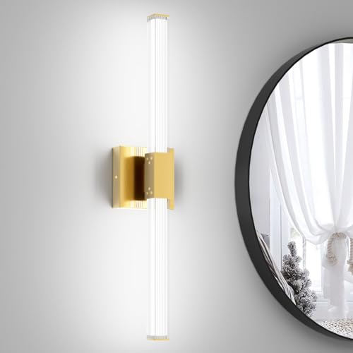 Ralbay 24inch Gold Bathroom Vanity Light Bar 22W Modern LED Vanity Lights Gold Bathroom Wall Mounted Light Fixtures Over Mirror(5500K White Light) - color: Gold, size: 24 inch