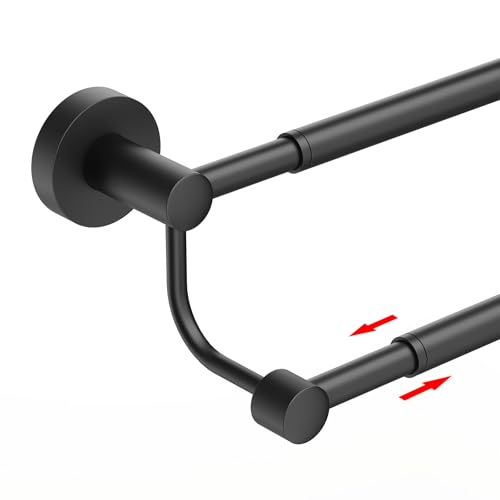 Double Towel Bar Towel Rack for Bathroom Bath Wall Mounted Matte Black | Adjustable 16-26 In,Wall Mounted Towel Holder, Stainless Steel, Rustproof, Towel Bar Rod Hanger Hardware Accessories Hotel - color: Black