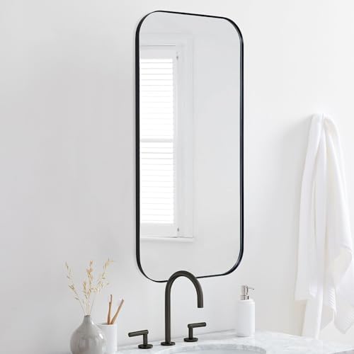 TEHOME Black Rectangle Long Bathroom Medicine Cabinet with Mirror Matt Black Recessed and Surface Mount Stainless Steel Metal Framed Rounded Rectangular Bathroom Cabinet with Mirror 20x40'' - size: 20 x 40''