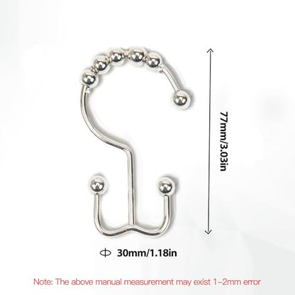 Shower Curtain Hooks Rings, Rust Resistant Metal Double Glide Shower Hooks Rings for Bathroom Shower Rods Curtains, Set of 12 Hooks - Nickel