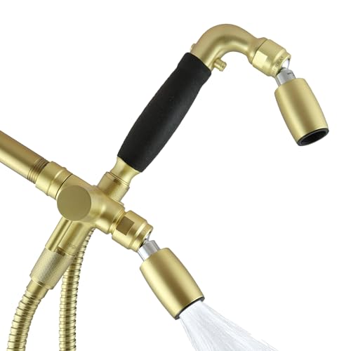 High Sierra® Lead-Free Metal 3-way Combo Shower Kit. Built in Diverter Valve Effortlessly Diverts Flow from the Fixed Shower Head to the Handheld and back - Ultra Low Flow 1.5 GPM - Brushed Gold - color: Brushed Gold w/ Nylon Insert, size: 1.5 GPM