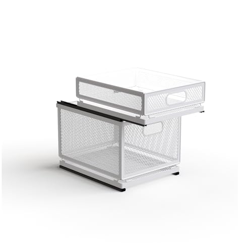 Pull Out Cabinet Organizer, Slide Out Drawers Fixed with Adhesive Nano Film, Pantry Shelves Sliding Drawer Storage Organization for Kitchen (Double Layer 11.8 * 9.4 * 12.3inch/30 * 24 * 31.2cm) - size: 11.8*9.4*12.3inch/30*24*31.2cm