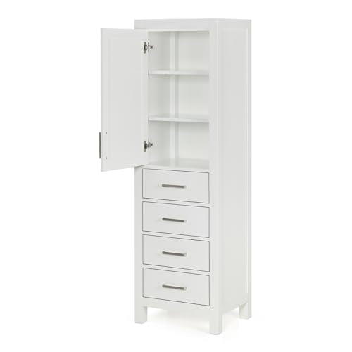 ARIEL Cambridge Bathroom Storage Cabinet - Solid Hevea Wood and Fully Assembled for Long-Lasting Durability and Sophisticated Finish, Freestanding Linen Bathroom Cabinet - 65”H x 20”W x 16”D, White - color: White, style: Cambridge