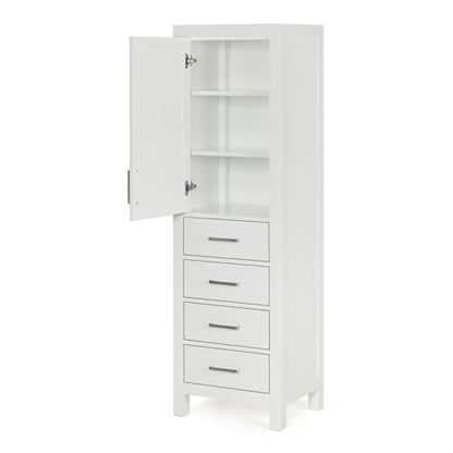 ARIEL Cambridge Bathroom Storage Cabinet - Solid Hevea Wood and Fully Assembled for Long-Lasting Durability and Sophisticated Finish, Freestanding Linen Bathroom Cabinet - 65”H x 20”W x 16”D, White - color: White, style: Cambridge