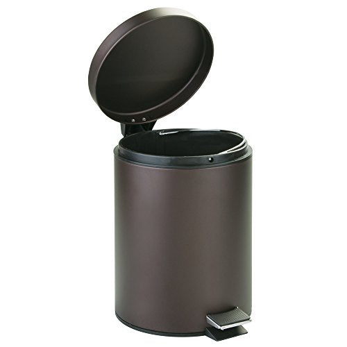 iDesign 44211EU Metal Step Trash Can with Lid, 5 Liter Waste Basket Bin with Insert for Bathroom, Kitchen, Office, 8" x 8" x 11", Bronze | Waste Basket Bin with Insert, For Bathroom, Kitchen, Office - color: Bronze, style: Pack of 1