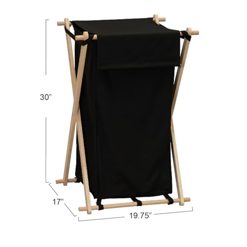 Household Essentials X-Frame Wood Laundry Hamper, Folding Wood Frame with Washable Poly-Cotton Bag,Black, Large - color: Black, style: Hamper