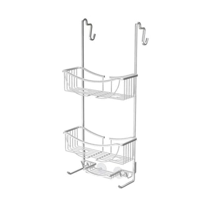 Better Living Products 13634 VENUS 3-Tier Over the Shower Door Caddy, Grey | Rustproof Aluminum Shower Door Organizer, 2 Large Baskets, Built-in Storage Hooks & Soap Dish, Suction Cups, No Drill