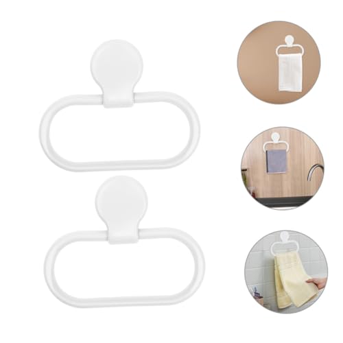 Vaguelly 2pcs Adhesive Towel Rings Wall-Mounted Hand Towel Holder for Bathroom Non-Deformation Shelf with Strong Sticky Backing Minimalist White Design Compatible with Any Decor