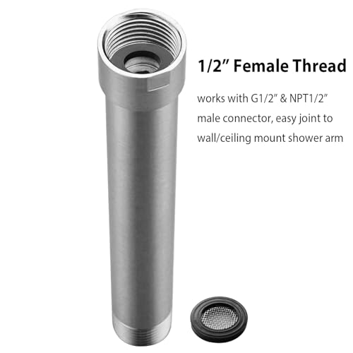 Shower Arm Extender 8 Inch Extension Arm for Rainfall and Handheld Shower Head, Stainless Steel Straight Shower Arm Extension, Female to Male NPT 1/2 Inch, Brushed Nickel - color: Brushed Nickel, style: 8-Inch