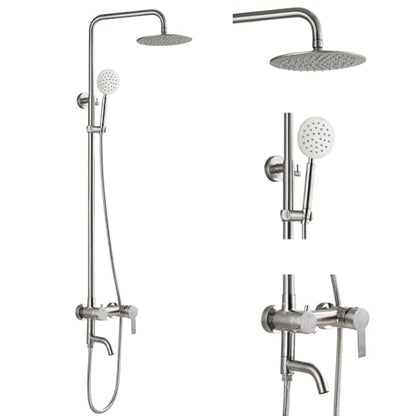 gotonovo Outdoor Shower Kit SUS304 Stainless Steel Brushed Nickel | Outside Shower Fixtures,8’’ Rain Head with Handheld Sprayer,Swivel Tub Spout,Indoor/Outdoor,Poolside,Backyard,Garden,Beach - color: Nickel