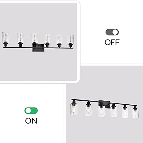 MELUCEE Black Vanity Light Fixture 6-Light with Clear Glass Shade | Industrial Metal Wall Sconce Bathroom Lighting for Bedroom Hallway Kitchen,(Patent No.: US D963914 S) - color: Black, size: 6-Light