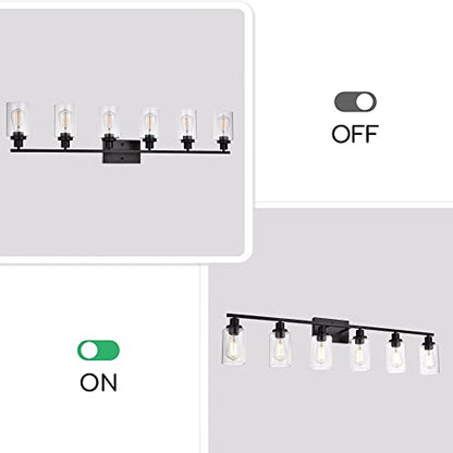 MELUCEE Black Vanity Light Fixture 6-Light with Clear Glass Shade | Industrial Metal Wall Sconce Bathroom Lighting for Bedroom Hallway Kitchen,(Patent No.: US D963914 S) - color: Black, size: 6-Light