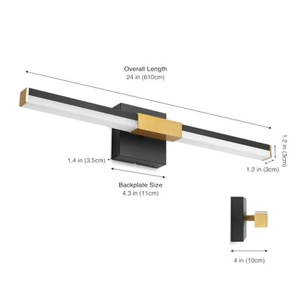 SOLFART Bathroom Light Fixtures 5CCT: Black and Gold 24-Inch LED Bar Dimmable Detachable 4-Way Light Direction Vanity Lights for Bathroom ETL IP44 - color: Black Gold-5CCT, 5-Step Brightness Control, size: 24 inch