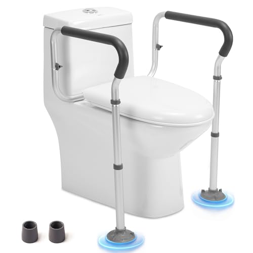 Toilet Safety Rail for Seniors, Toilet Grab Bars for Seniors and Disabled, Toilet Handles for Elderly with Adjustable Width and Height, 350 lb Weight Capacity | Fits standard and elongated toilets; non-slip foam grips and tool-free setup using existing se