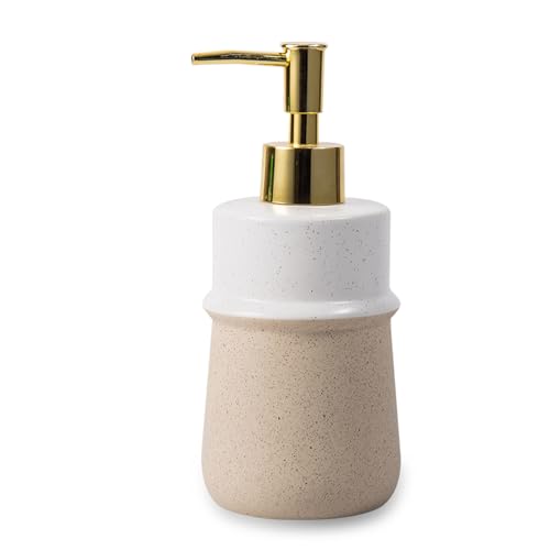Beige Ceramic Soap Dispenser for Kitchen, Refillable Hand Dispenser Pump, 12Oz Lotion Dispenser Bathroom for Dish Soap, Hand soap. - color: Beige