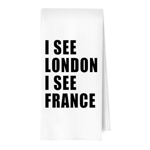 Funny Bathroom Hand Towels - Funny Kids Bathroom Decor, I See London I See France Humorous Quote Decorative Waffle Hand Towels for Kids Bath Room Washroom Restroom Dorm, 16x24 Inch - color: Towel- 02