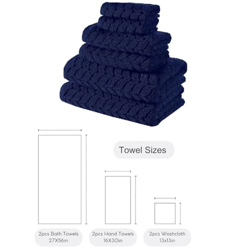 BAGNO MILANO Certified Organic Turkish Cotton Bath Towels, Luxury Jacquard Absorbent, Ultra Soft-Plush Organic Towel Set (Navy, Towel Set of 6) - color: Navy