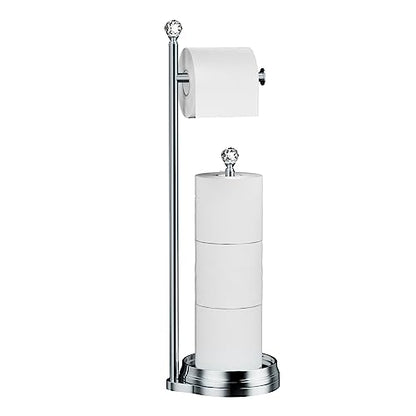 KASUNTO Toilet Paper Holder for Bathroom, Heavy Weighted Metal Free Standing Toilet Paper Holder Stand with Crystal Ball, Toilet Paper Roll Stand for Bathroom Accessories - color: E- Polished Chrome