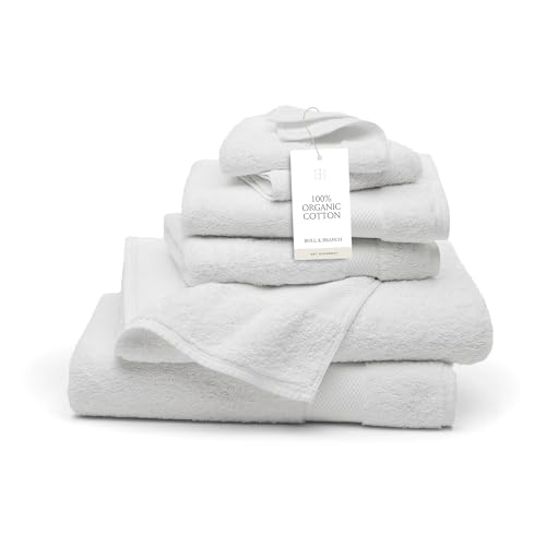 BOLL & BRANCH Plush Bath Towel Set, 6 Pieces, White | 2 Bath Towels, 2 Hand Towels & 2 Washcloths - 100% Organic Cotton - Ultra Soft & Luxurious - Quick Absorbing - color: White, size: Bath Towel Set