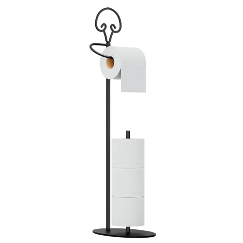 Toilet Paper Holder Stand with Dispenser,Free Standing, Classic,Black | Rustproof,Holds 4 Mega Rolls, Anti-Slip Base, Easy Grip Top,Raised Waterproof Base,Minimalistic Toilet Paper Storage Solution