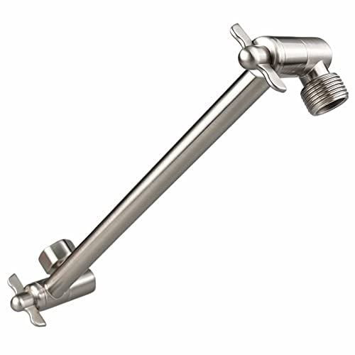 Shower Head Extension Arm - 11" Solid Brass Shower Arm with Universal Connection to Showerheads - Easily Adjustable The Height and Angle of The Rain or Handheld Shower (Brushed Nickel) - color: Brushed Nickel