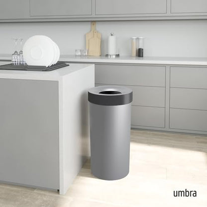 Umbra Vento Kitchen Trash Can, Open Top Bin, 16.5 Gallon, Grey/Nickel | Brushed metal accents, bag concealing design, easy wipe clean, fits home and office, durable plastic - color: Grey/Nickel