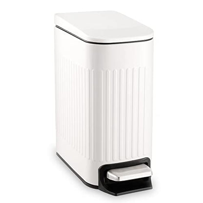 TrashAid Slim Bathroom Trash Can with Lid Soft Close & Pedal, 1.6Gal, White | Removable Inner Bucket, Stainless Steel Garbage Can, Small Wastebasket for Toilet/Office/Bedroom, Retro Design, Odor Control - color: White