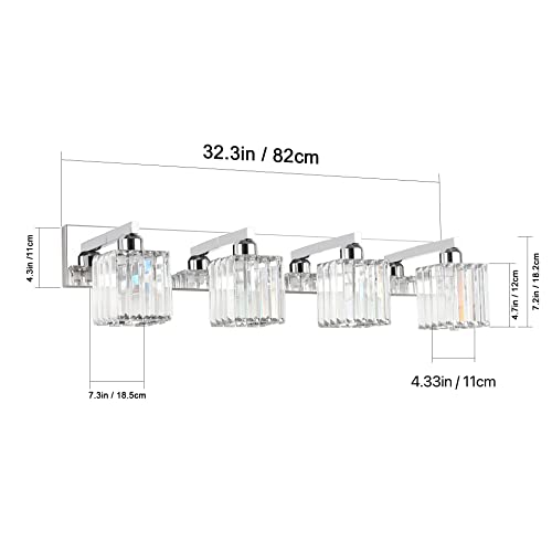 Aipsun Bathroom Light Fixtures Crystal Modern Vanity Lighting Fixtures 4 Light Chrome Bathroom Vanity Light (Exclude Bulb) - color: Chrome, size: 32 inch