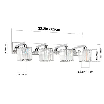 Aipsun Bathroom Light Fixtures Crystal Modern Vanity Lighting Fixtures 4 Light Chrome Bathroom Vanity Light (Exclude Bulb) - color: Chrome, size: 32 inch