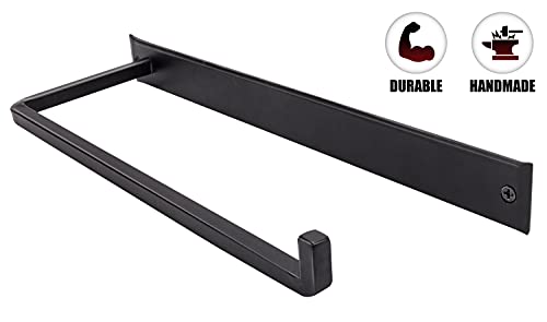 Wrought Iron Paper Towel Holder - Wall Mount Paper Towel Rack for Kitchen, Rustic Wall Mount Holder for Farmhouse Style Homes & Vintage Houses, Black, 13.7 x 4.5 x 1.5 Inches