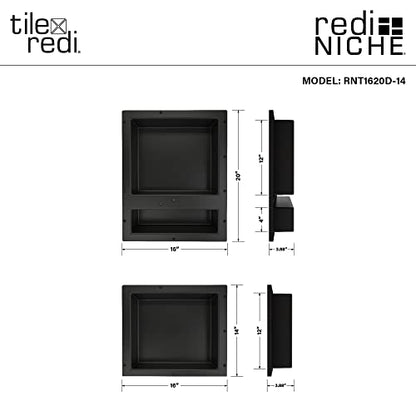 Tile Redi USA RNT1620D-14 Niche Triple Recessed Shower Shelf, Three Shelves, 34" H X 16" W, Black - size: 34" H X 16" W, style: 3 Shelves