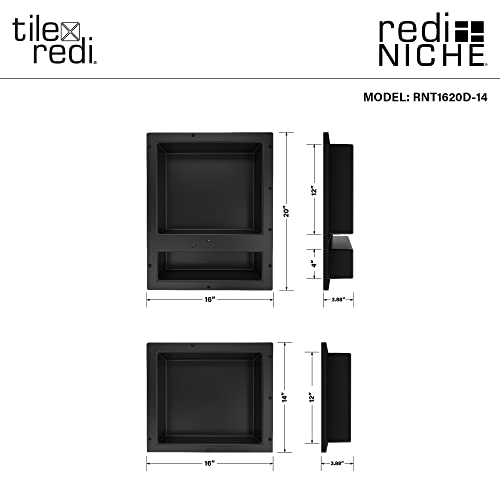 Tile Redi USA RNT1620D-14 Niche Triple Recessed Shower Shelf, Three Shelves, 34" H X 16" W, Black - size: 34" H X 16" W, style: 3 Shelves