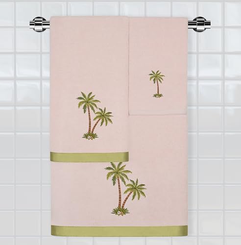 Flourish 4-Piece Premium Towel Set, Island Style Embroidery, Plush Turkish Cotton, Durable & Quick Dry, Elegant Bath Ensemble, 2 Bath 2 Hand Towels, Blush - color: Blush, size: 2 Pcs Bath 2 Pcs Hand Towel