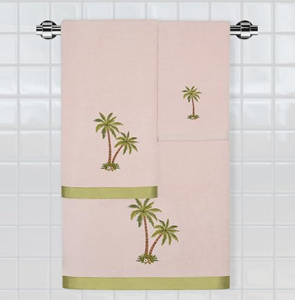 Flourish 4-Piece Premium Towel Set, Island Style Embroidery, Plush Turkish Cotton, Durable & Quick Dry, Elegant Bath Ensemble, 2 Bath 2 Hand Towels, Blush - color: Blush, size: 2 Pcs Bath 2 Pcs Hand Towel