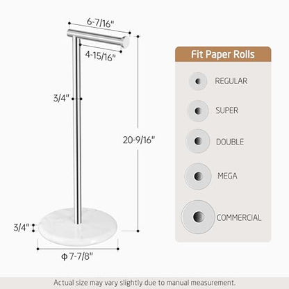 KES Toilet Paper Holder Stand with Modern Natural Marble Base | Freestanding Toilet Paper Tissue Roll Holder, SUS304 Stainless Steel Polished Finish, BPH284S1 - color: Polished Finish, size: 20.6"H