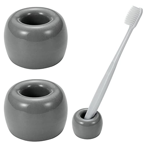 Mini Ceramic Couple Toothbrush Holder, Hand-Made Bathroom Toothbrush Holder, Electric Toothbrush Head Holder and Office Pen Holder 2-Piece Set (Gray) - color: Gray