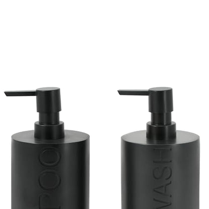 2-Pack Matte Black Resin Refillable Shampoo & Body Wash Bottles – Modern Bathroom Pump Dispenser Set, Durable Resin Shower Containers with Embossed Labels, Reusable Pump Bottle - color: 2pack Black Shampoo and Body Wash Set