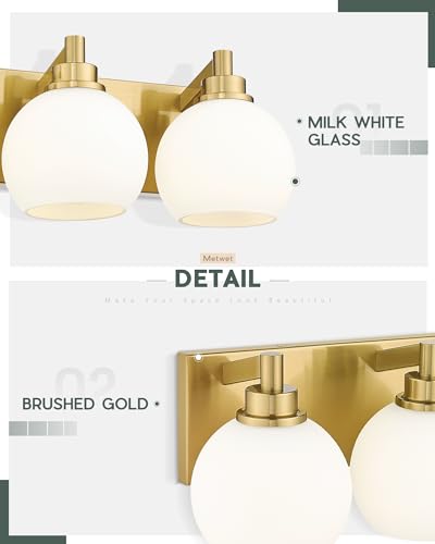 4-Light Brushed Gold Bathroom Vanity Light, Milk White Glass Globes | 26" modern bathroom light fixtures over mirror, E26 base, bulbs not included, VL195-BG-ML-4 - color: Brushed Gold, Milk Glass, size: 4-light