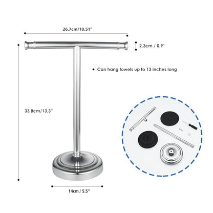 RUMOSE Polished Chrome Hand Towel Holder Stand Countertop Towel Rack | 13 Inch Bathroom Kitchen Vanity T-Shape Towel Stand Free Standing Stainless Steel Towel Bar Towel Ring - color: Polished Chrome