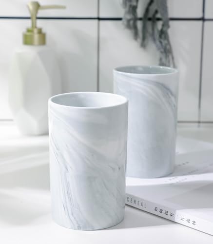 Kelake Ceramic Rustic Gray Marble Bathroom Tumbler Cup for Mouthwash Rinsing Toothbrush and Toothpaste Holder Stand Cups 280 ml Porcelain Milk Drinking Cups for Christmas Birthday - color: Gray Marble Pattern Cup