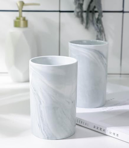 Kelake Ceramic Rustic Gray Marble Bathroom Tumbler Cup for Mouthwash Rinsing Toothbrush and Toothpaste Holder Stand Cups 280 ml Porcelain Milk Drinking Cups for Christmas Birthday - color: Gray Marble Pattern Cup