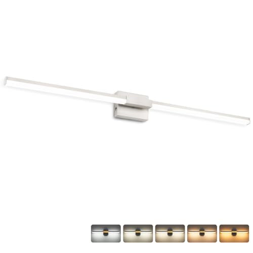 SOLFART Bathroom Vanity Light 48-Inch: Brushed Nickel 5CCT Dimmable Bathroom Light Fixtures, Solid Frosted Acrylic, Built-in Dimmer, CRI88 Soft Light, ETL IP44 - color: Brushed Nickel-5CCT, 5-Step Brightness Control, size: 48 inch