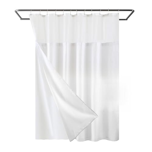 YI & ZE White Waffle Weave Shower Curtain with Snap-in Liner, 72W x 72L | Slub Textured Heavy Fabric, Waterproof & Washable, Equipped with 12 Metal Hooks - color: Waffle White, size: 72"W x 72"L (Pack of 1)
